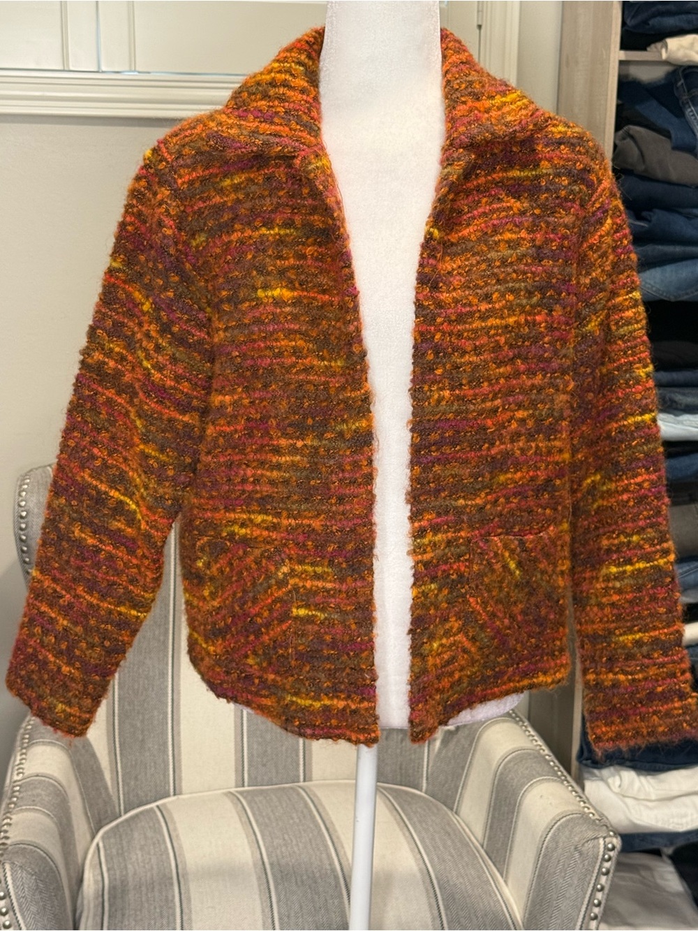 Cozy Lush Multicolor Bouclé Open Cardigan Sweater - Rust Mix